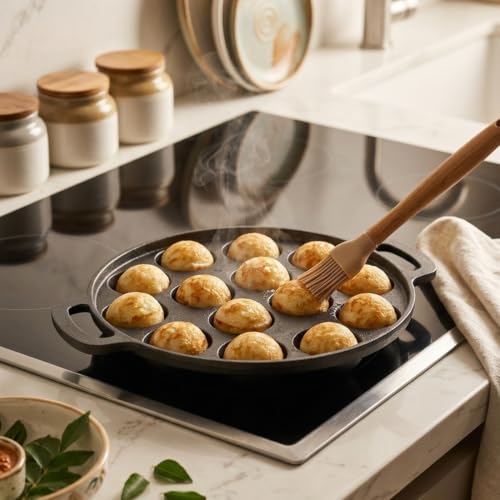 Image 3 of Mixora Cast Iron Paniyaram Pan, 12 Cavity, 30 Cm, Pre-Seasoned, Naturally Non-Stick, Round Appe Maker
