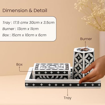 Image 7 of Ritualistic Artistic Bakhoor Set, Incense Holder With Storage Box & Multipurpose Tray, Black