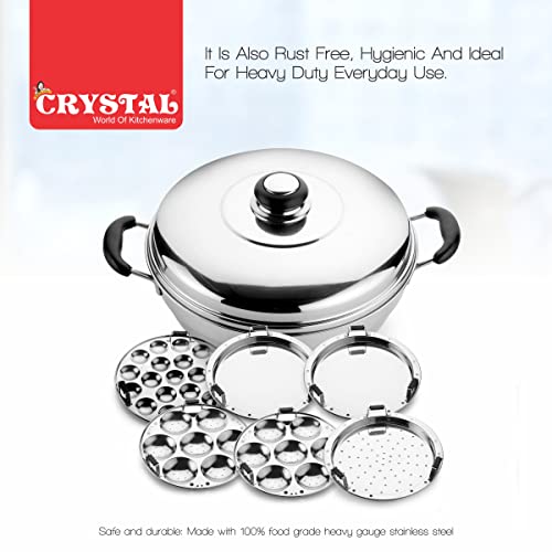 Image 7 of Crystal Stainless Steel Idli Maker/Momo Maker/Multi Kadai/Steamer Set | 6 Plates -2 Idli Plate,2 Dhokla Plate,1 Patra Plate,1 Mini Idli Plate|Heavy Steel 2.6 Kg|3-Layer Thick Bottom|Induction Friendly