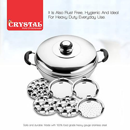 Image 7 of Crystal Stainless Steel Idli Maker/Momo Maker/Multi Kadai/Steamer Set | 6 Plates -2 Idli Plate,2 Dhokla Plate,1 Patra Plate,1 Mini Idli Plate|Heavy Steel 2.6 Kg|3-Layer Thick Bottom|Induction Friendly
