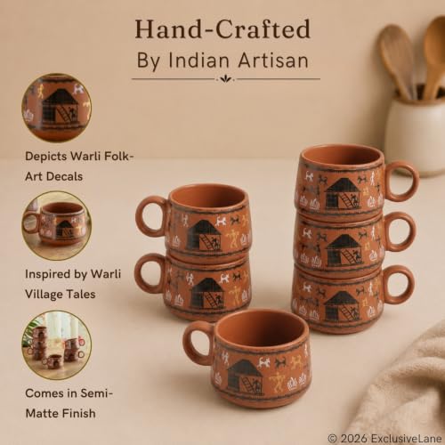 Image 3 of ExclusiveLane Warli Village Tales Ceramic Tea Cups Set of 6 (150 ml)