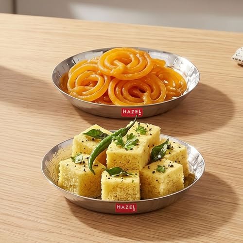 Image 5 of HAZEL Stainless Steel Snack Plate 18.5 cm Hammered Design, Pack of 2