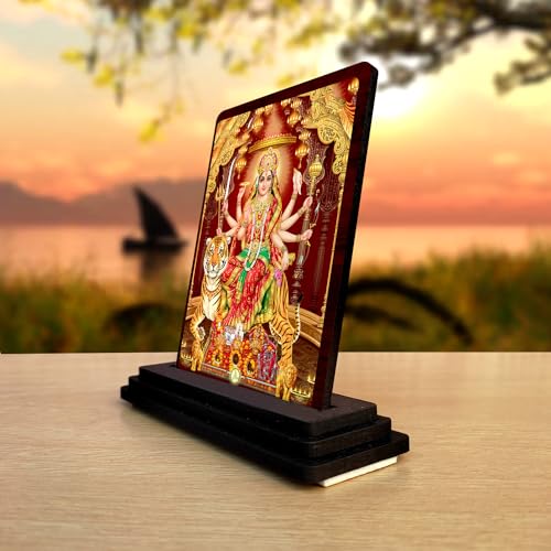 Image 2 of Panchmukhi Hanuman Wooden Idol - Glossy Finish 5x4in | Murti for Car Dashboard & Home Temple | Perfect Small Statue for Door Entrance & Puja | Enhance Spaces (sherawali maa1)