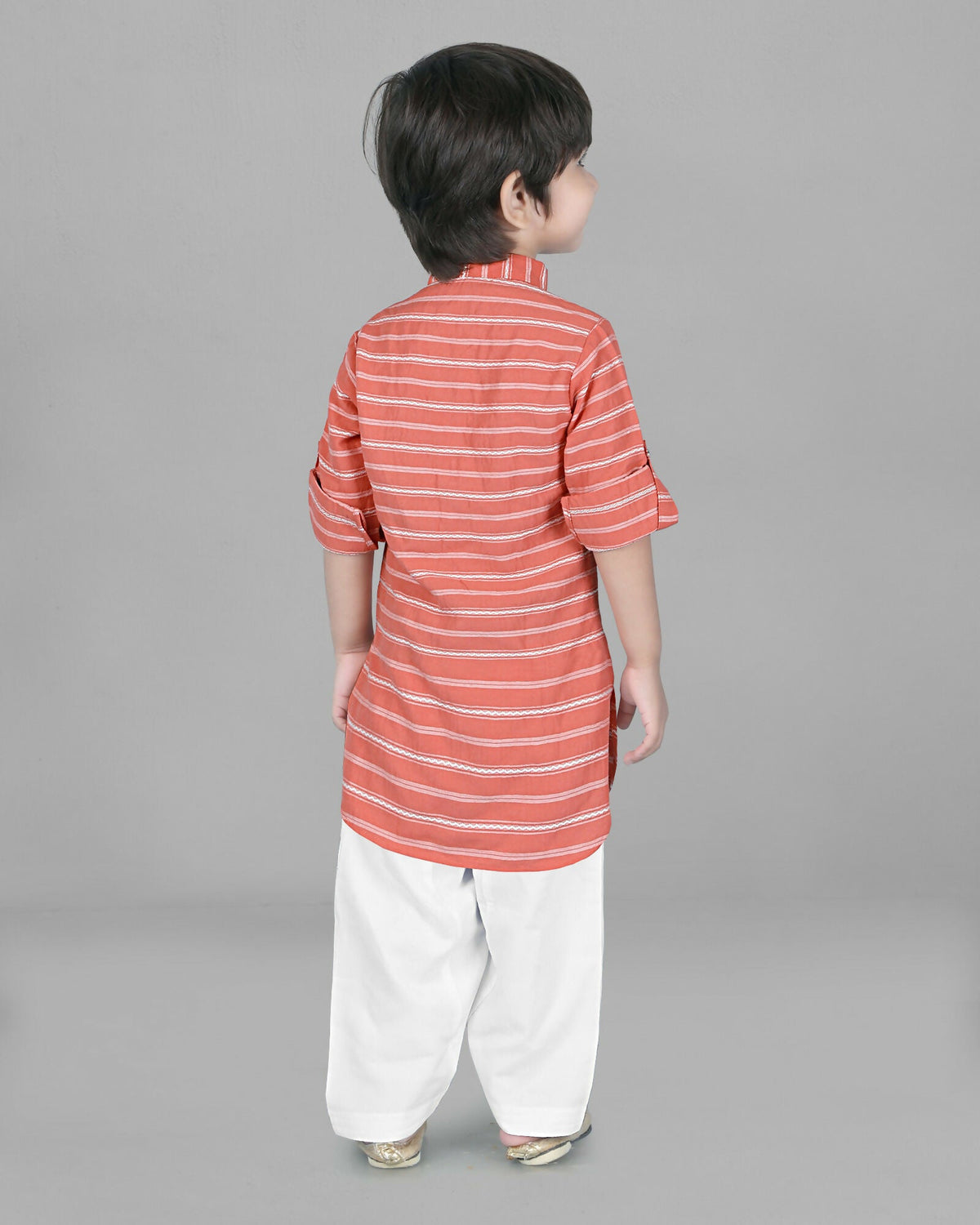 Image 2 of Joban Fashion Kids Island Cotton Full Sleeves Striped Kurta and Pyjama- Peach