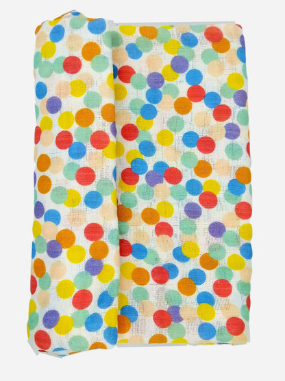 Image 2 of Kindermum Organic Cotton Muslin Swaddle Blanket 110 Cm X 110 Cm - Set Of 2 - Colorful Polka And Bear