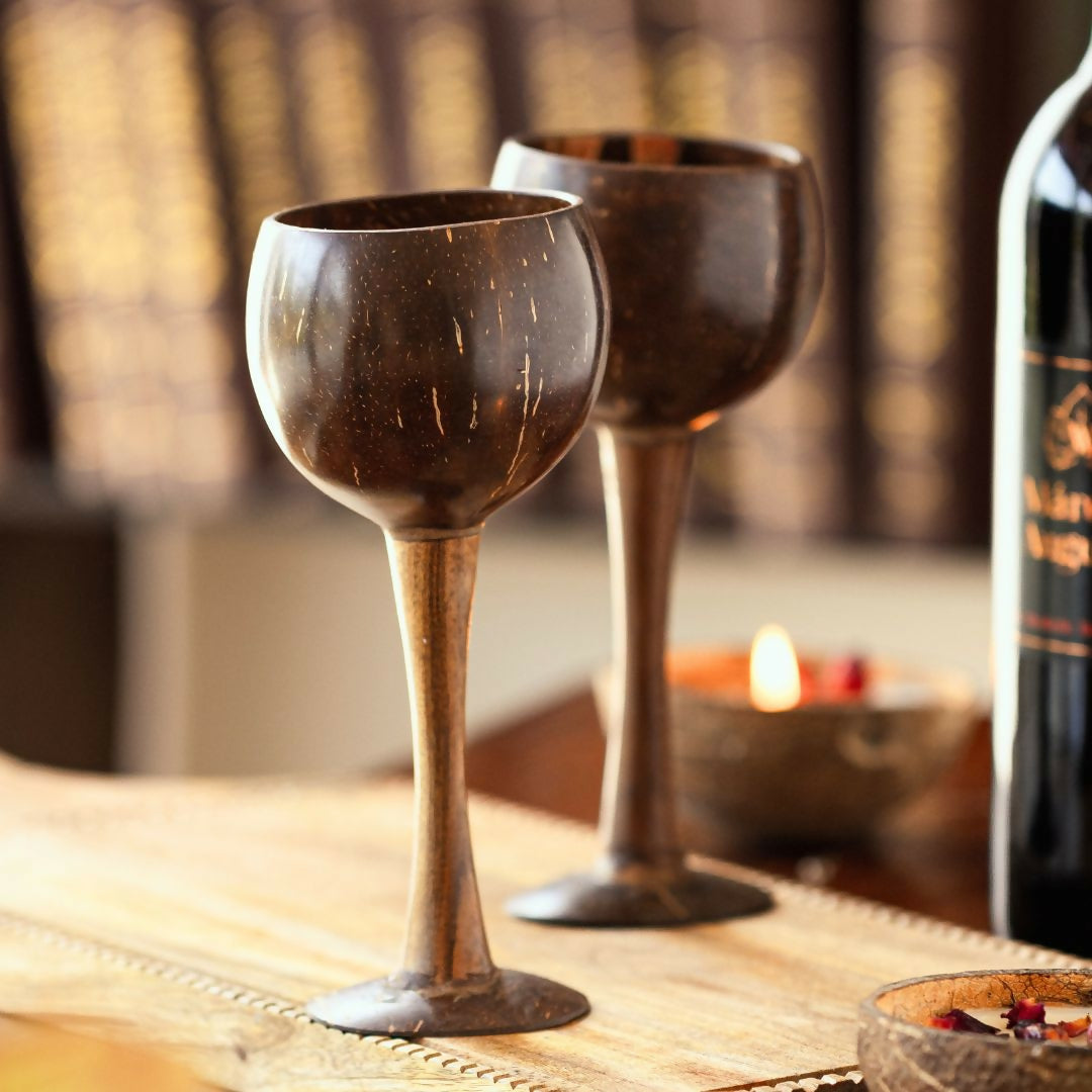 Image 2 of Thenga Coconut Shell & Wooden Wine Glasses