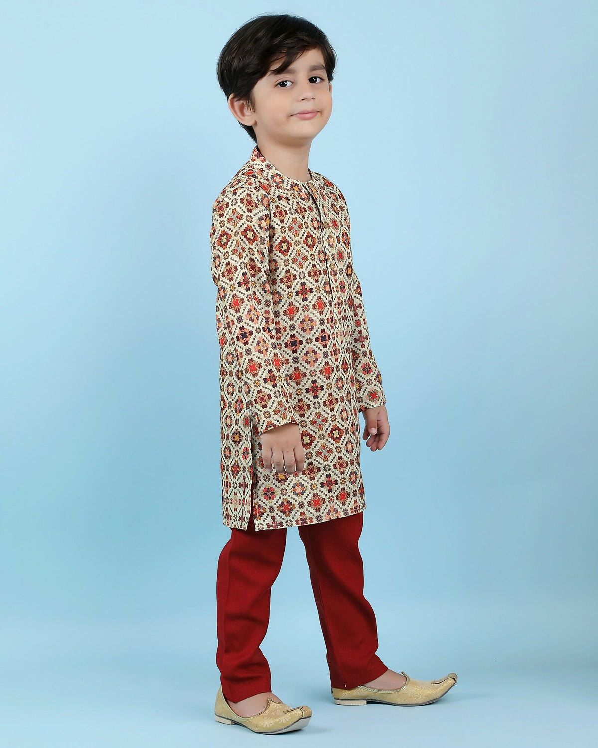 Image 3 of Joban Fashion Kids Island Cotton Full Sleeves Printed Kurta and Pyjama- Maroon