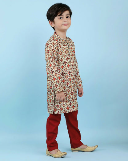 Image 3 of Joban Fashion Kids Island Cotton Full Sleeves Printed Kurta and Pyjama- Maroon