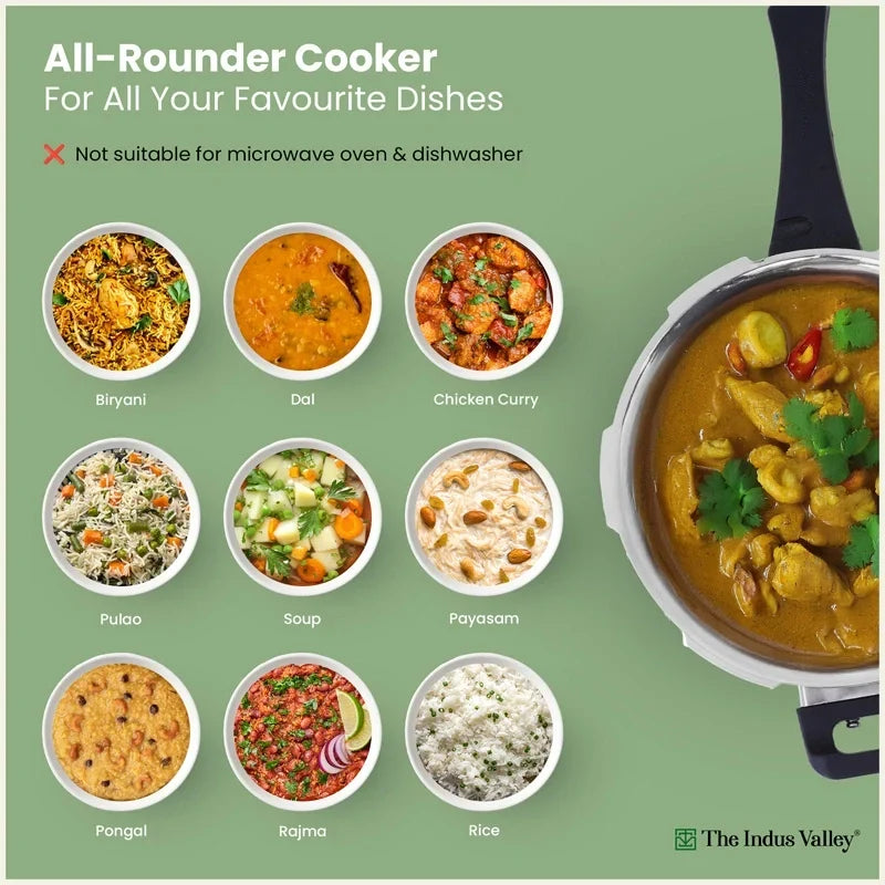 Image 8 of The Indus Valley Premium Stainless Steel Outer Lid Handi Pressure Cooker 1.5L/3.5L/5.5L, Premium Quality, Heavy Bottom, 100% Safe, ISI Certified, 3 Yr Warranty, Induction & Gas