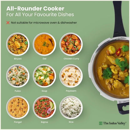 Image 8 of The Indus Valley Premium Stainless Steel Outer Lid Handi Pressure Cooker 1.5L/3.5L/5.5L, Premium Quality, Heavy Bottom, 100% Safe, ISI Certified, 3 Yr Warranty, Induction & Gas