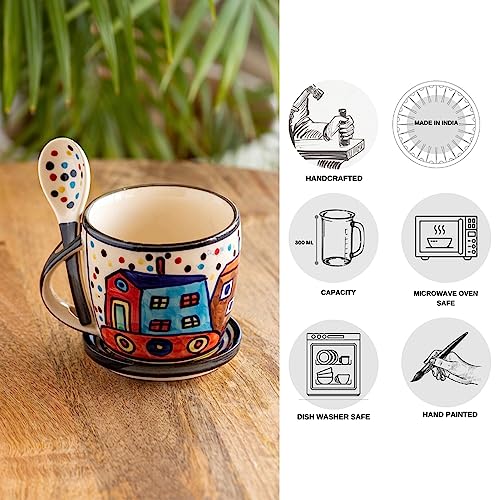 Image 4 of ExclusiveLane The Hut Jumbo Cuppas Ceramic Soup & Coffee Mugs Set with Coaster & Spoon 300 ML