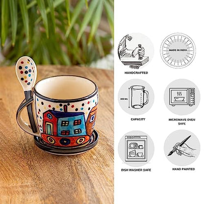 Image 4 of ExclusiveLane The Hut Jumbo Cuppas Ceramic Soup & Coffee Mugs Set with Coaster & Spoon 300 ML