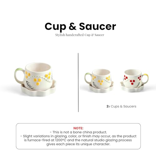 Image 6 of ExclusiveLane Sunbeam Bloom Hand-Painted Ceramic Tea Cup with Saucer Set of 2