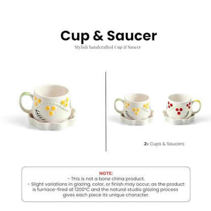 Image 6 of ExclusiveLane Sunbeam Bloom Hand-Painted Ceramic Tea Cup with Saucer Set of 2