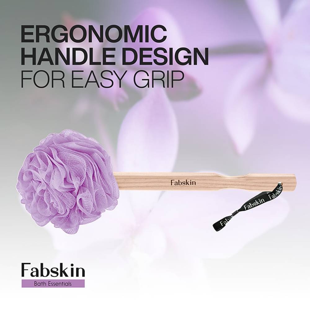 Image 3 of Fabskin Loofah Duo Pack - Bath Brush With Wooden Handle & Round Loofah - For Men & Women-Purple