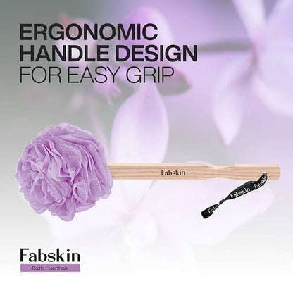 Image 3 of Fabskin Loofah Duo Pack - Bath Brush With Wooden Handle & Round Loofah - For Men & Women-Purple