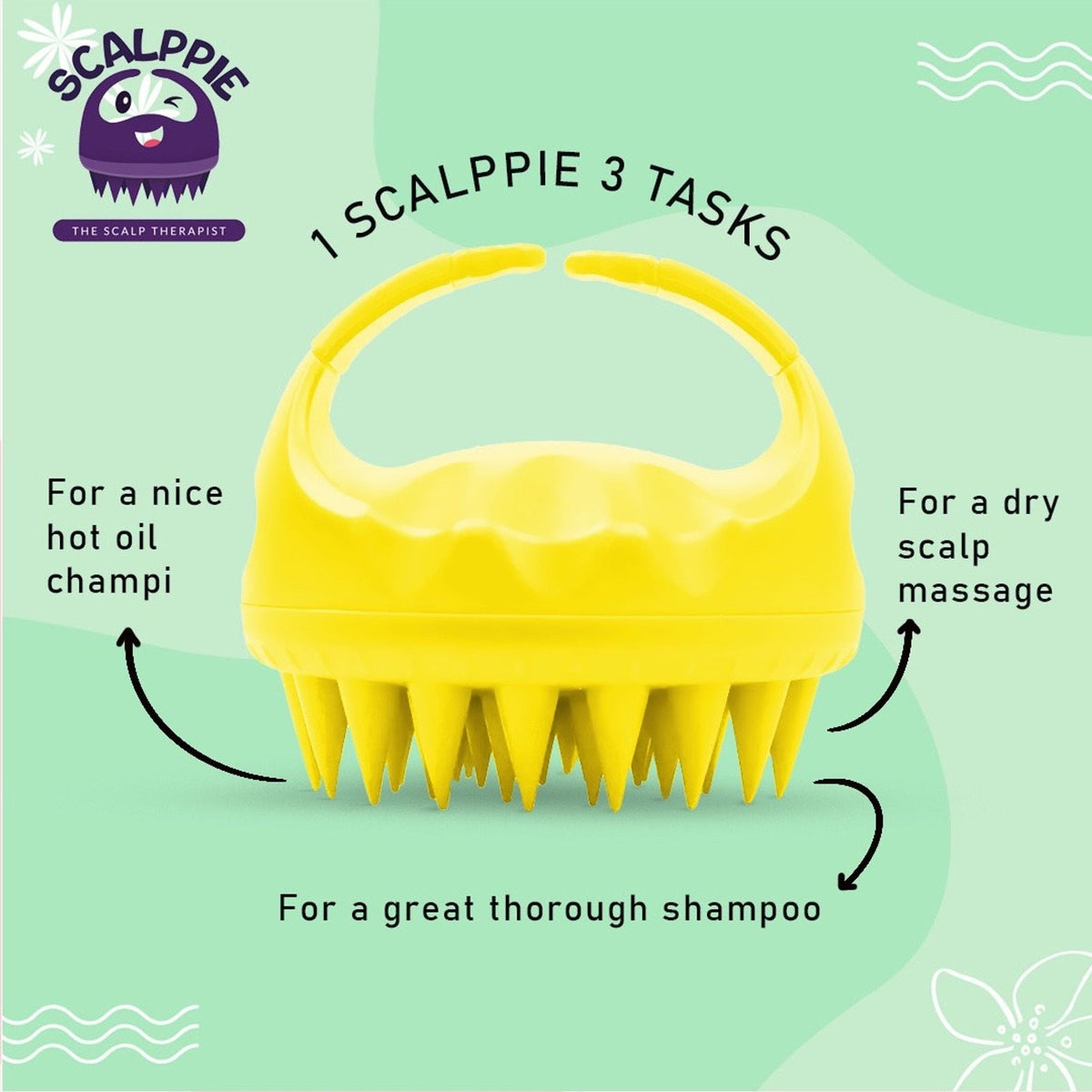 Image 3 of Scalppie Silicon Hair Scalp Massager & Shampoo Brush Scrub For Hair Growth & Anti Dandruff - Yellow