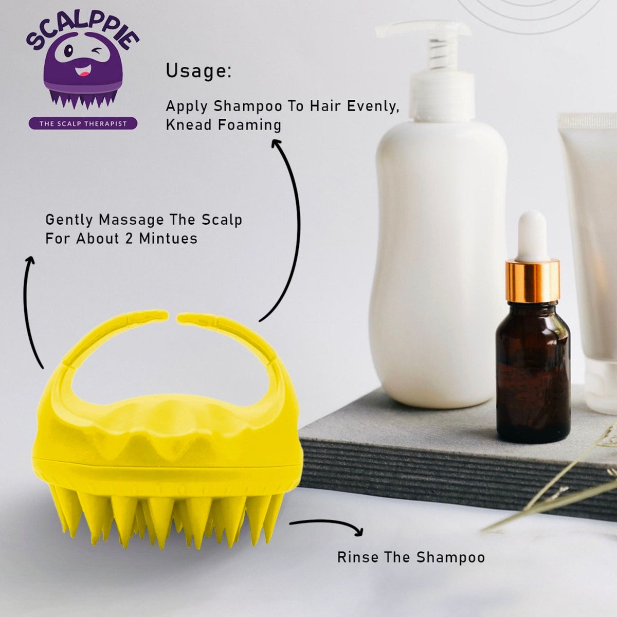 Image 4 of Scalppie Silicon Hair Scalp Massager & Shampoo Brush Scrub For Hair Growth & Anti Dandruff - Yellow