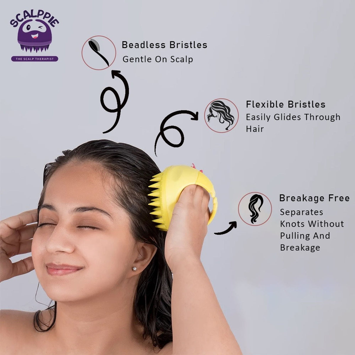 Image 5 of Scalppie Silicon Hair Scalp Massager & Shampoo Brush Scrub For Hair Growth & Anti Dandruff - Yellow