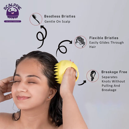 Image 5 of Scalppie Silicon Hair Scalp Massager & Shampoo Brush Scrub For Hair Growth & Anti Dandruff - Yellow