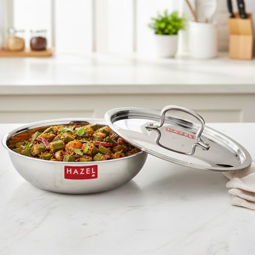 Image 16 of Silver Tasra with Steel Lid / 5 Litres for the product HAZEL Triply Stainless Steel Tasla Kadai