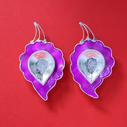Image 1 of Default Title for the product Dista Silvers Pure Silver Fancy Diya Leaf Pattern Purple 30.16g