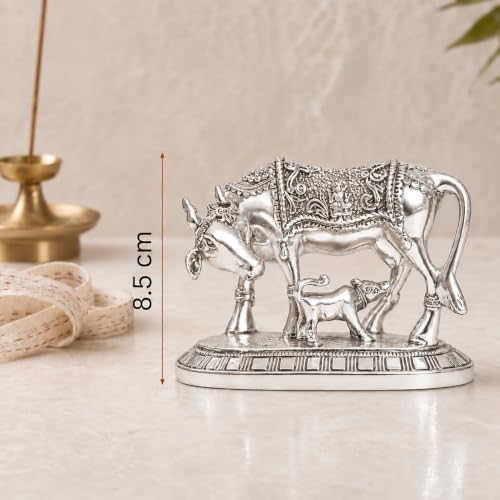 Image 3 of elaris 999 Pure Silver Plated Kamdhenu Cow Idol Showpiece – 4.9 Inch, Silver Plated