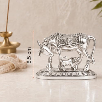 Image 3 of elaris 999 Pure Silver Plated Kamdhenu Cow Idol Showpiece – 4.9 Inch, Silver Plated