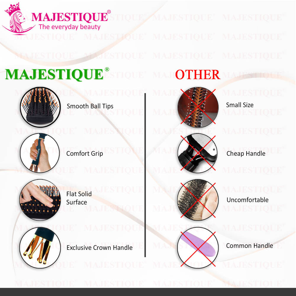 Image 5 of Majestique Crown Series Flat Hair Brush HR154 Wet & Dry Hair-Row Smoothing Detangling
