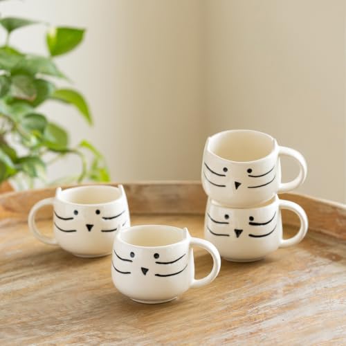 Image 2 of Kitty Charm (Set of 4) for the product ExclusiveLane 'Kitty Charm' Ceramic Tea Cups