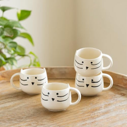 Image 2 of Kitty Charm (Set of 4) for the product ExclusiveLane 'Kitty Charm' Ceramic Tea Cups