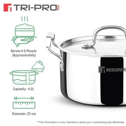 Image 4 of BERGNER Tripro Tri-Ply Cook and Serve 22 cm Casserole with Lid 4 litres