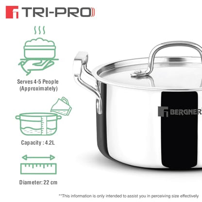 Image 4 of BERGNER Tripro Tri-Ply Cook and Serve 22 cm Casserole with Lid 4 litres
