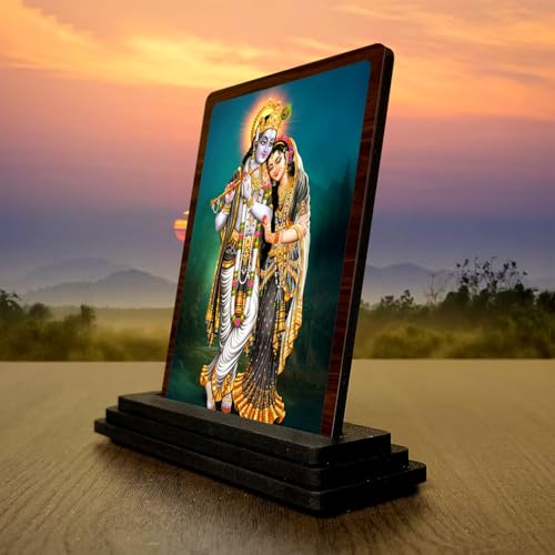 Image 3 of Radha Krishna Small Wooden Idol 4x5 Inch Vibrant Devotion HD Printed Home Decor
