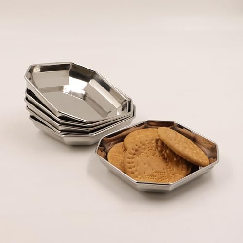 Image 5 of Octogon Plate-6 for the product Spillbox Stainless Steel Halwa Plates