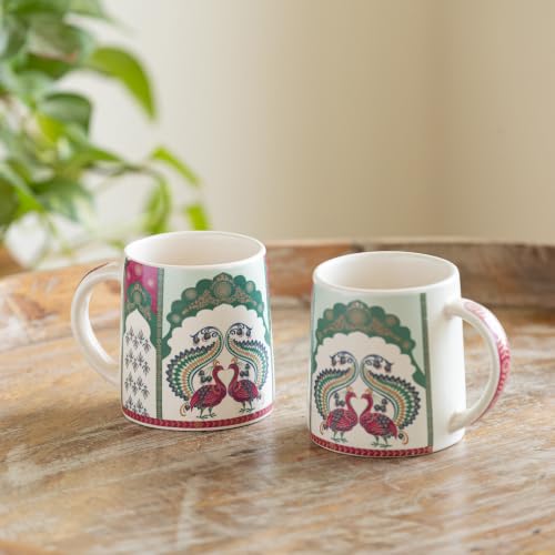 Image 2 of ExclusiveLane Folk Heritage Decal Ceramic Coffee Mugs Set of 2 330 ml