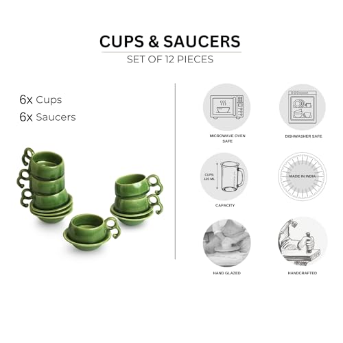 Image 5 of ExclusiveLane Jade Forest Ceramic Tea Cup and Saucer Set of 6 (120 ml)