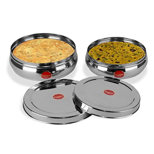 Image 4 of Sumeet Stainless Steel Belly Shape Flat Canisters Storage Containers Set of 2 Pcs (1.5 Ltr & 2 Ltr Capacity)