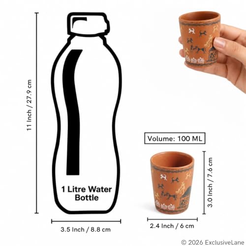 Image 7 of ExclusiveLane Warli Village Tales Handcrafted Ceramic Cutting Chai Glasses Set of 6 Tea Glasses Tea Cups Coffee Mug 100 ML Microwave Safe