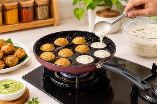 Image 1 of Pack of 3 for the product HOMESTED 12 Cavity Appam Patra Pan Non-Stick Paniyaram Pan with Ergonomic Handle Pack of 1