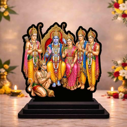 Image 1 of Default Title for the product Ram Darbar Wooden MDF Printed Idol with Stand, 4 x 5 Inch, Pooja Room Decor, Home Temple Mandir Decoration, Religious Gift