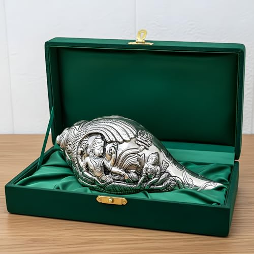 Image 1 of Default Title for the product Dev Aastha 999 Silver Antique Vishnu Shankh, Conch Shell Shankh Blowing - Large