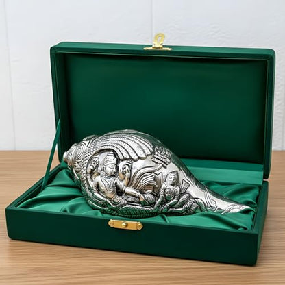Image 1 of Default Title for the product Dev Aastha 999 Silver Antique Vishnu Shankh, Conch Shell Shankh Blowing - Large