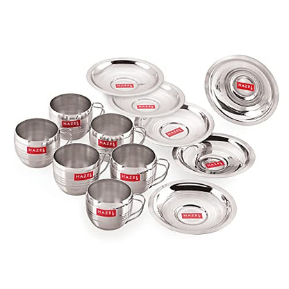 Image 7 of HAZEL Stainless Steel Cup & Saucer Set of 6 | 170 ml Unbreakable Tea/Coffee Cups & Saucers | Stainless Steel Mugs & Saucer Set
