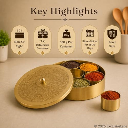 Image 6 of ExclusiveLane Floral Brass Spice Box for Kitchen with Spoon 7 Detachable Containers 100 ML Each Gold