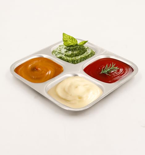 Image 1 of Default Title for the product Spillbox Stainless Steel 4 Compartment Side Dish Plate 185gm