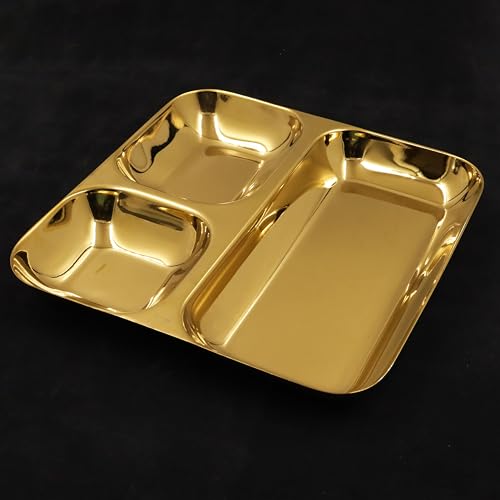 Image 3 of Spillbox Stainless Steel Gold Tiffin Plates Pack of 2 20.5cm