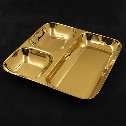 Image 3 of Spillbox Stainless Steel Gold Tiffin Plates Pack of 2 20.5cm