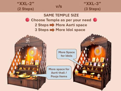 Image 4 of STEPn'SPACE Wooden Temple Pooja Mandir XXL 2 Steps Size - W48xD38xH70 cm