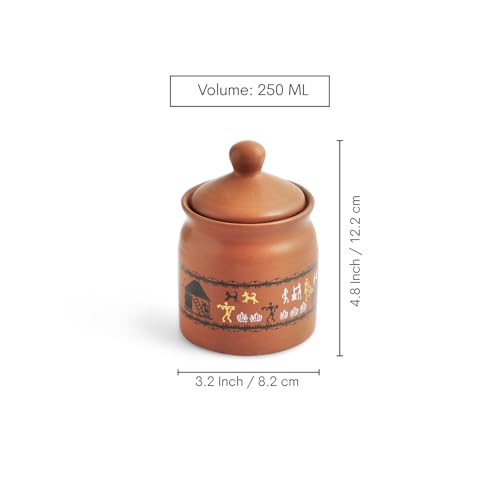 Image 6 of ExclusiveLane Warli Village Tales Handcrafted Ceramic Pickle Jar Set of 2, 250 ML